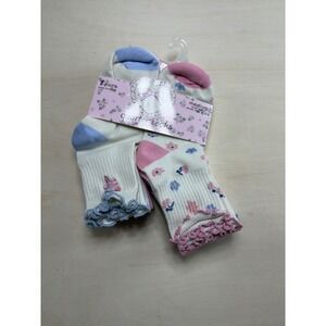 8 Pairs Girls Quarter Socks Medium Shoe Size10.5-4 Floral Ruffle Trim White Pink